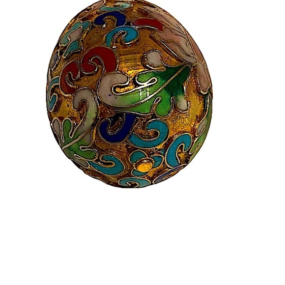 Cloisonné Chinese Vintage Enamel Egg Pendant with Deep Jewel Tones Colors - Picture 3 of 5